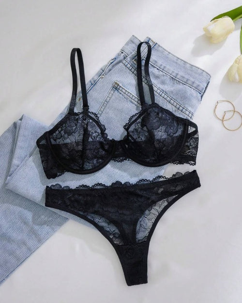 Comfortable 2 pieces lingerie - see through bra and panty